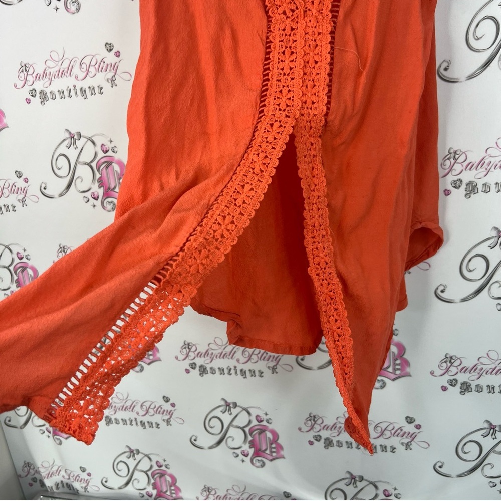 Astr tank top crochet boho strappy Vibrant Orange Lace Trim Tank Top - Picture 6 of 9